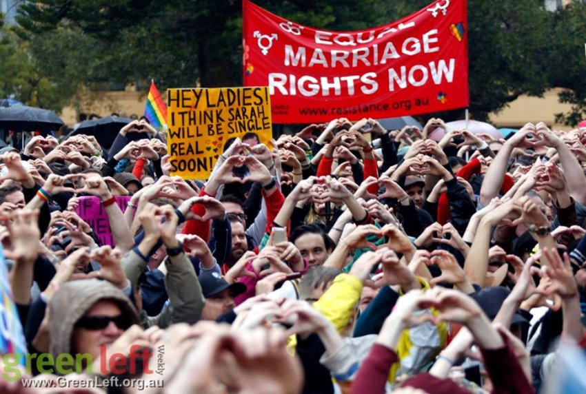 Marriage Rights Now banner, Perth July 5 2015.