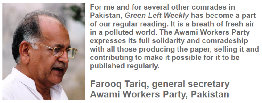 Green Left 1000th issue message of congratulations from Farooq Tariq.