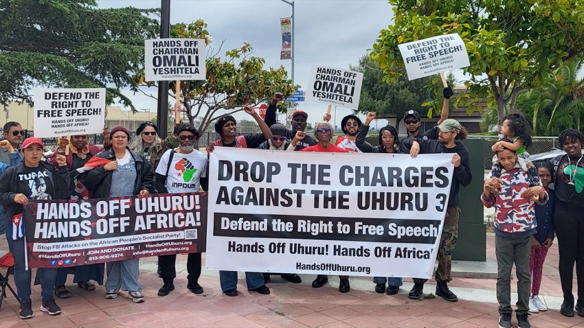 protesters with a banner