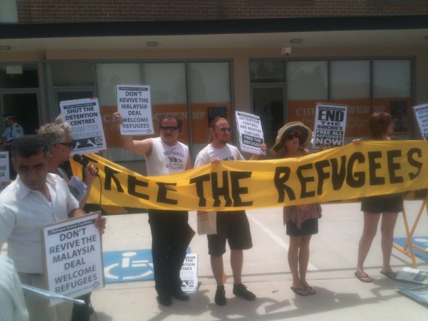 Refugee supporters rally outside Chris Bowen's office, Januray 10 2012.