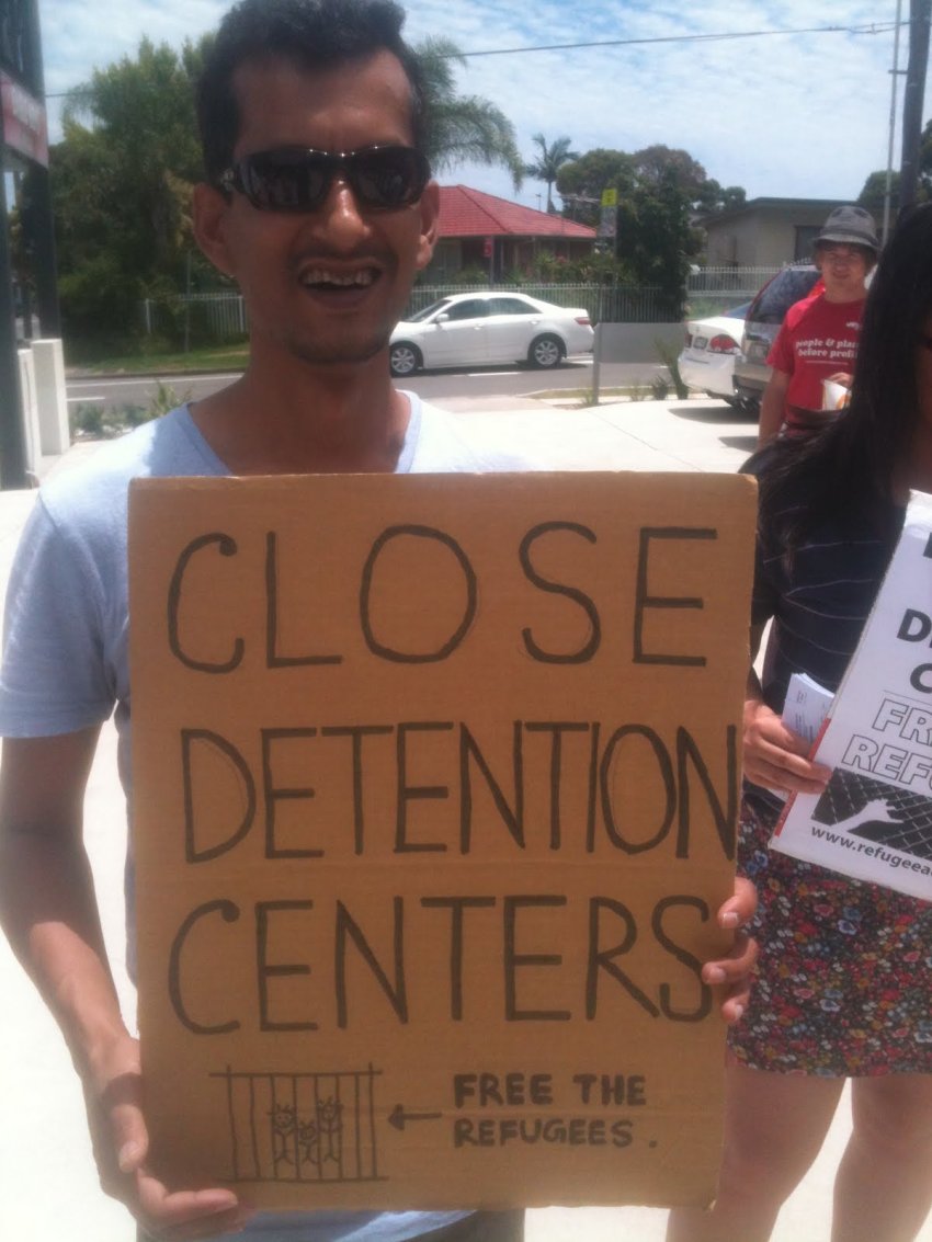 Refugee supporters rally outside Chris Bowen's office, Januray 10 2012.