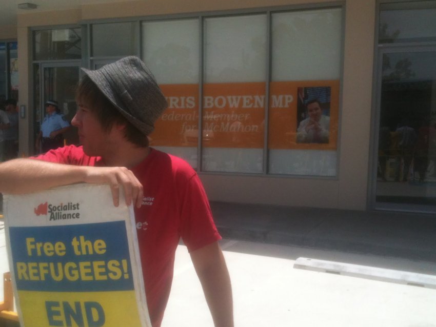 Refugee supporters rally outside Chris Bowen's office, Januray 10 2012.