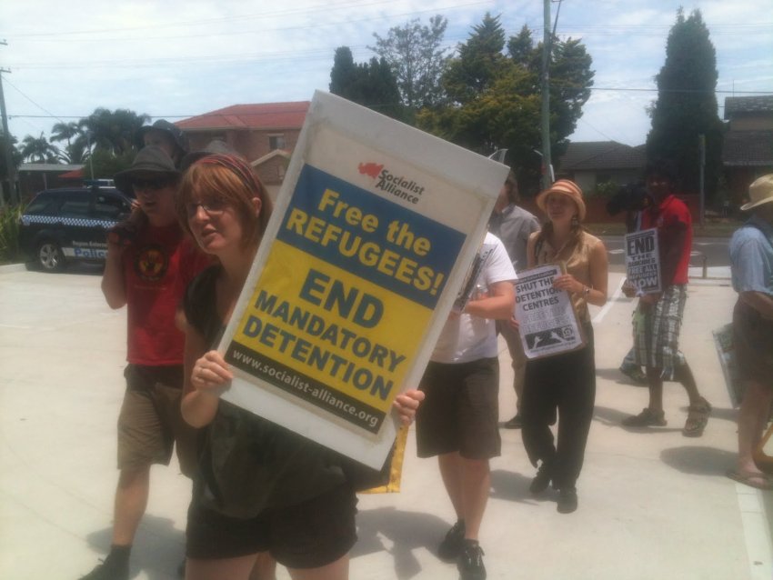 Refugee supporters rally outside Chris Bowen's office, Januray 10 2012.