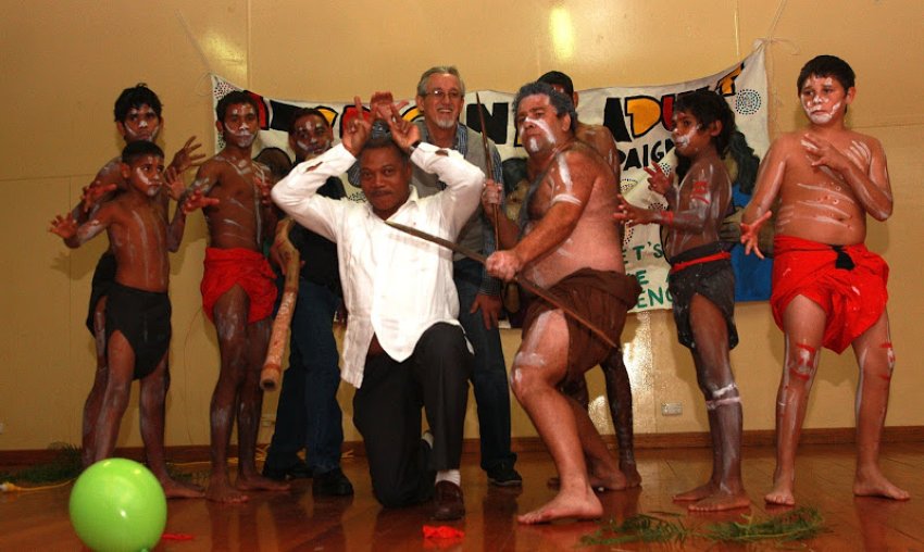 Jose Chala Leblanch with Aboriginal elders and youth, Wilcannia 2012.