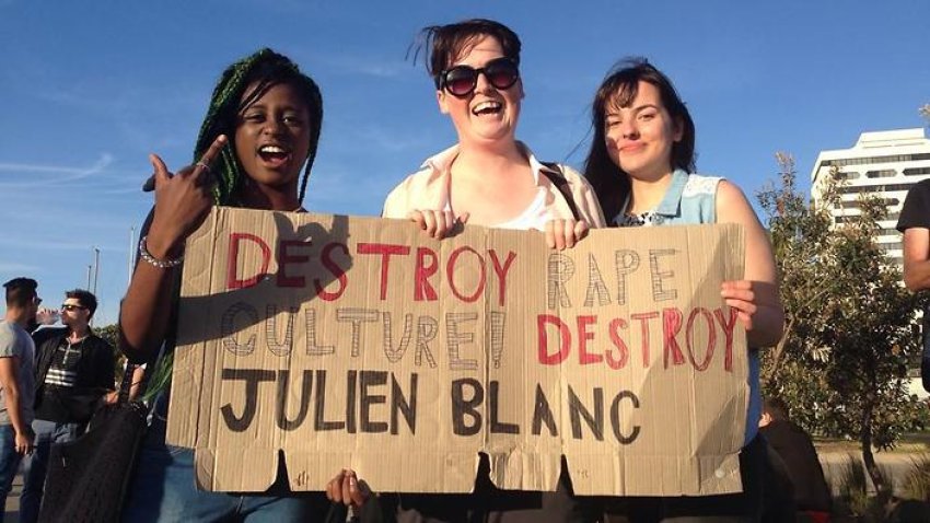 #takedownjulienblanc protest at St Kilda Pier.