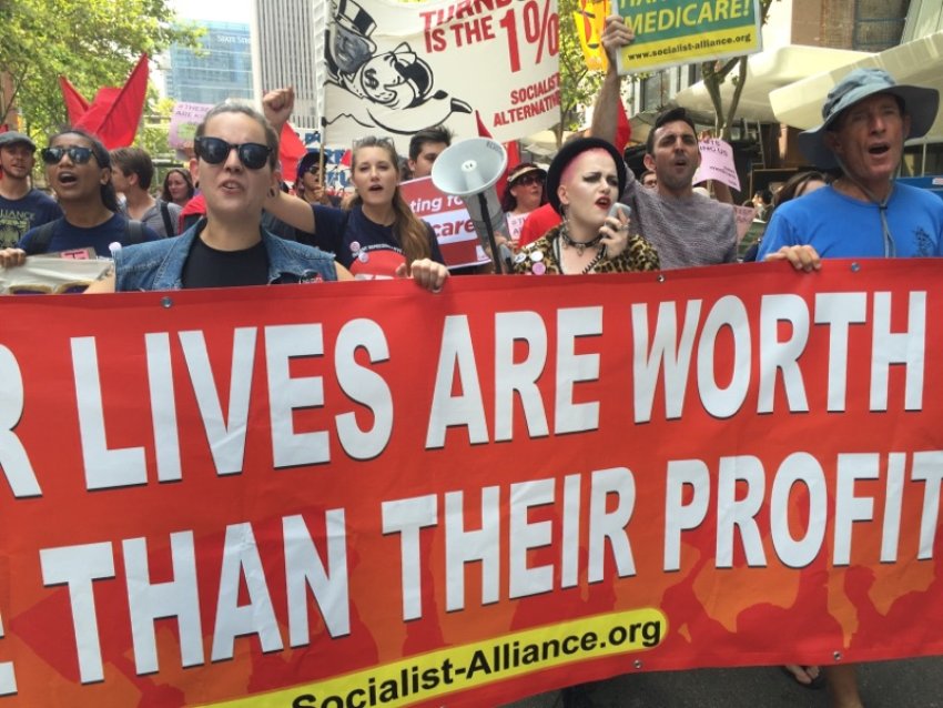 The Socialist Alliance contingent at the rally in Sydney. Photo: Pip Hinman.