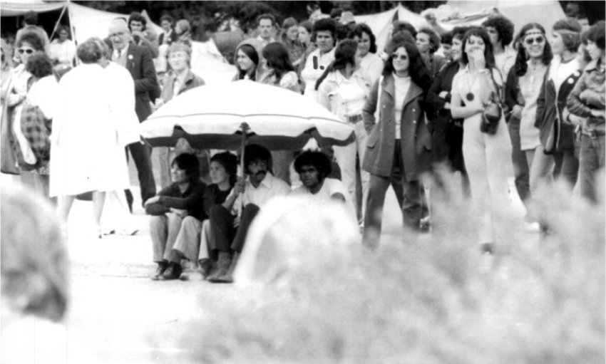 The original Aboriginal Tent Embassy in 1972. Photo: Noel Hazard.