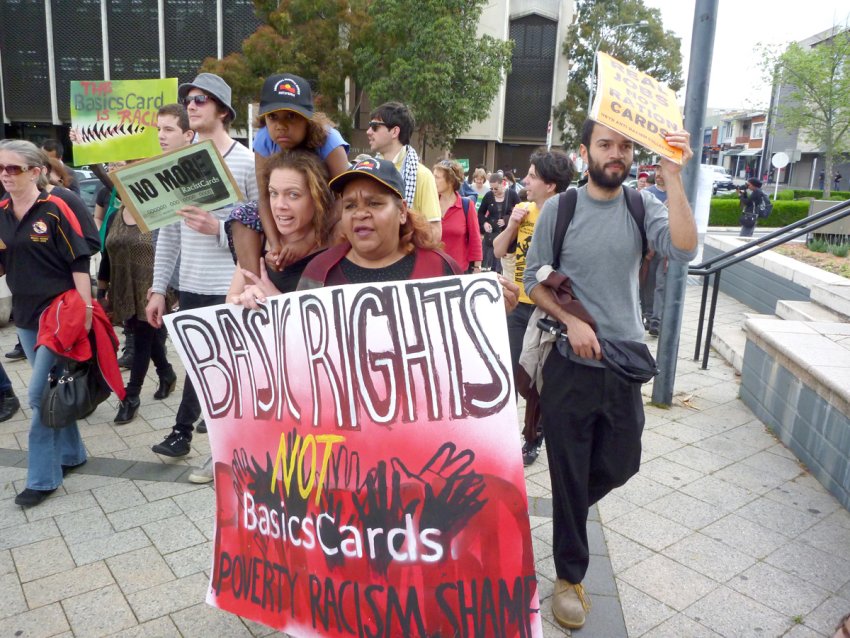 A protest against income expansion in Western Australia prior to the government’s introduction of the Healthy Welfare Card.