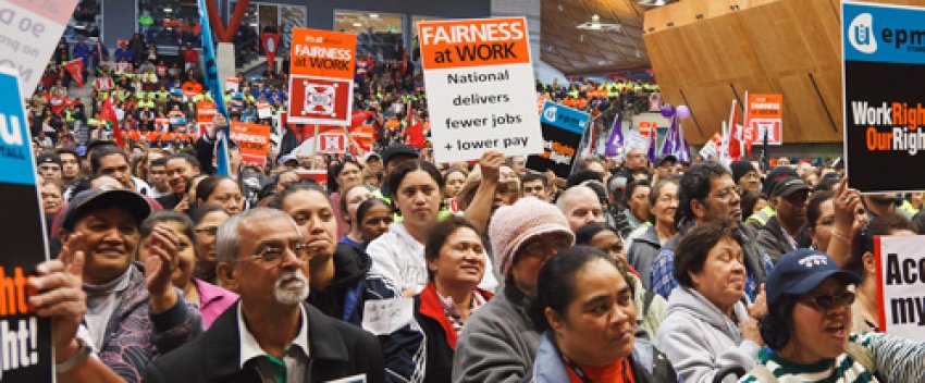 Protesters at a 'Fairness at Work' national day of action rally in Aotearoa New Zealand 20 Oct 2010.