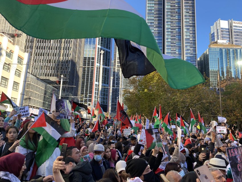 Palestinian flags flying in Sydney