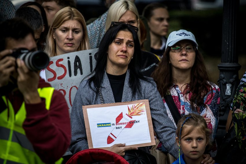 protesters against Russia's war on Ukraine