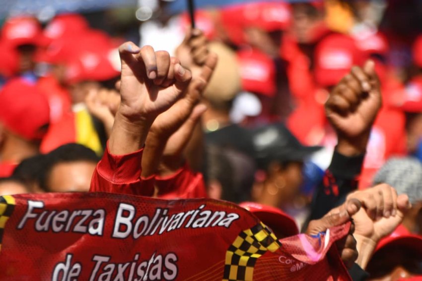 transport workers at an election rally in Venezuela