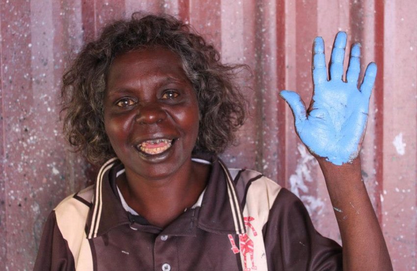 A blue hand has become a symbol of the Protect Arnhem Land campaign.