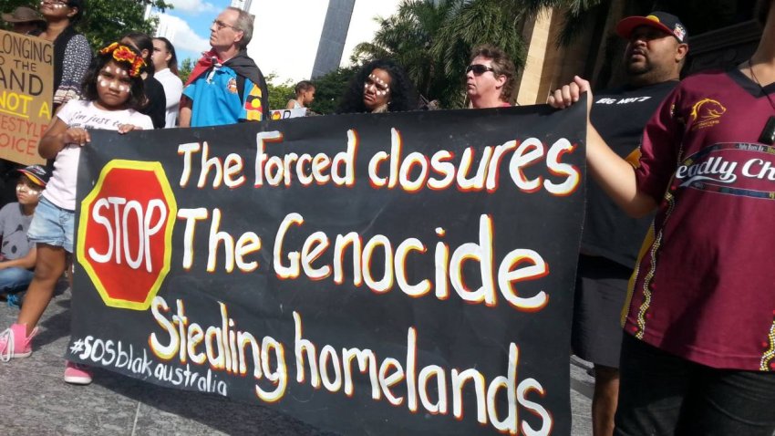 Protest against forced closures of Aboriginal communities, Brisbane May 1 2015.