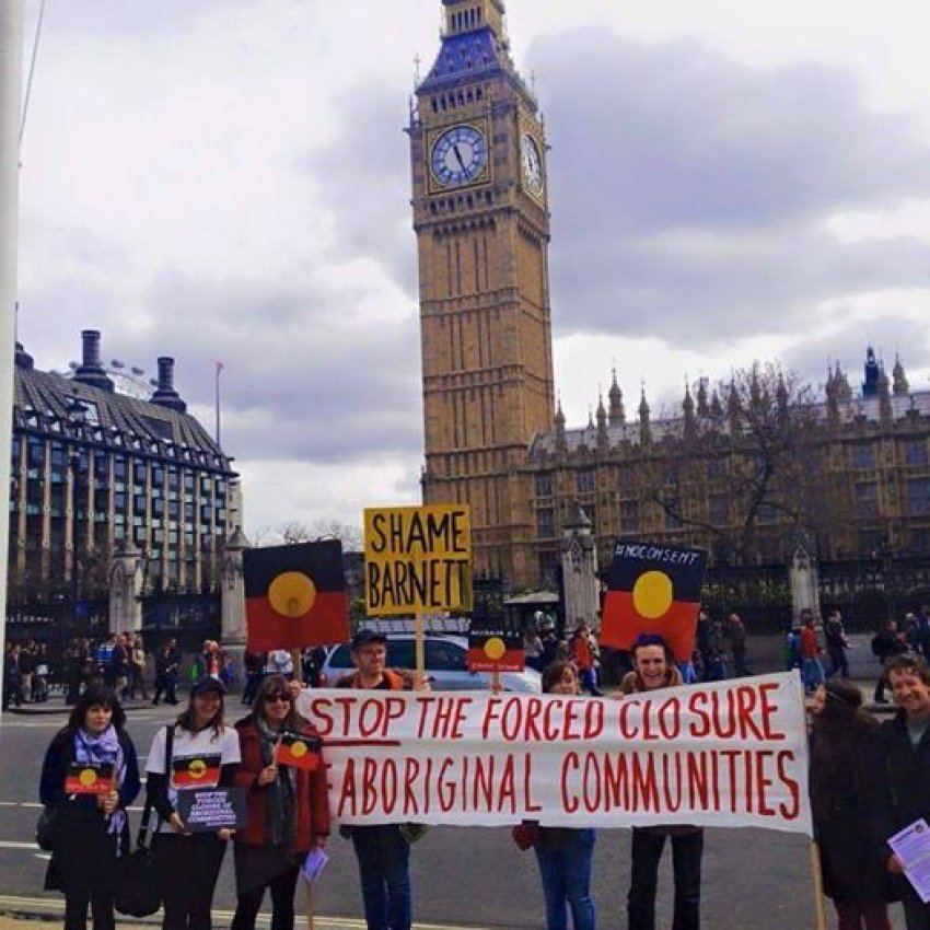 Protest against forced closures of Aboriginal communities, London May 1 2015.