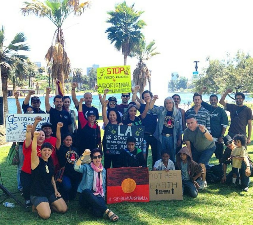 Protest against forced closures of Aboriginal communities, Los Angeles May 1 2015.