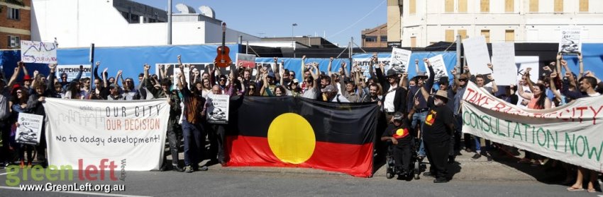 Protest against the proposed development at the old Absoe site on August 21 2016.