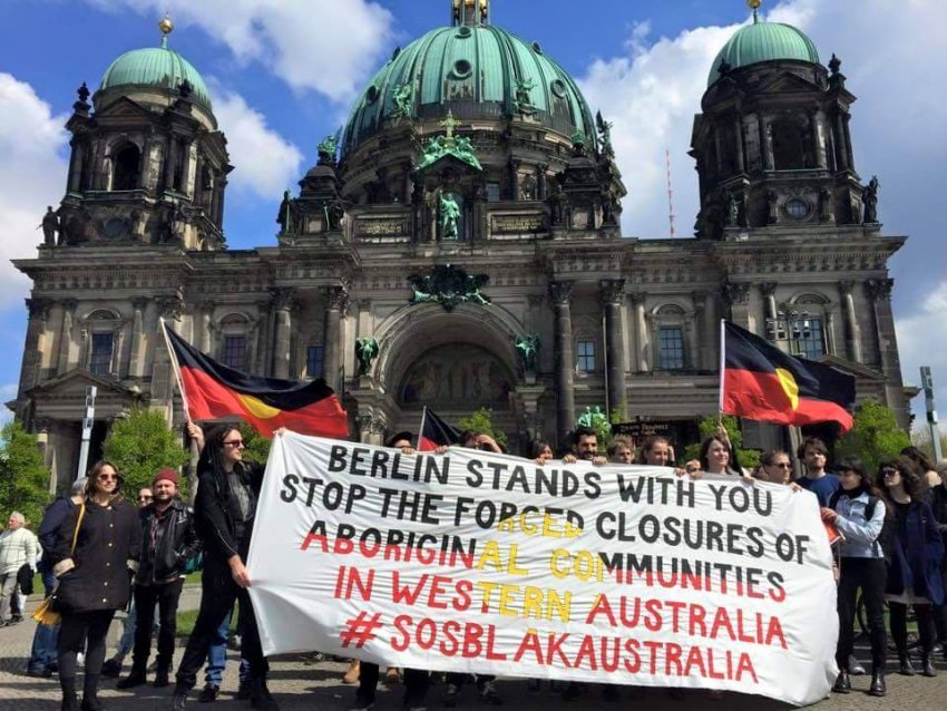 Protest against forced closure of Aboriginal communities, Berlin May 1 2015.