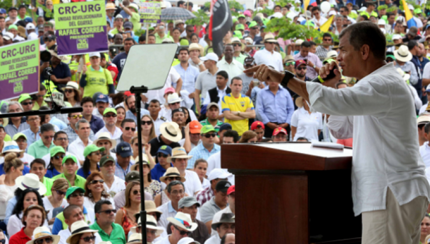 President Rafael Correa giving a speech in Guayaquil.