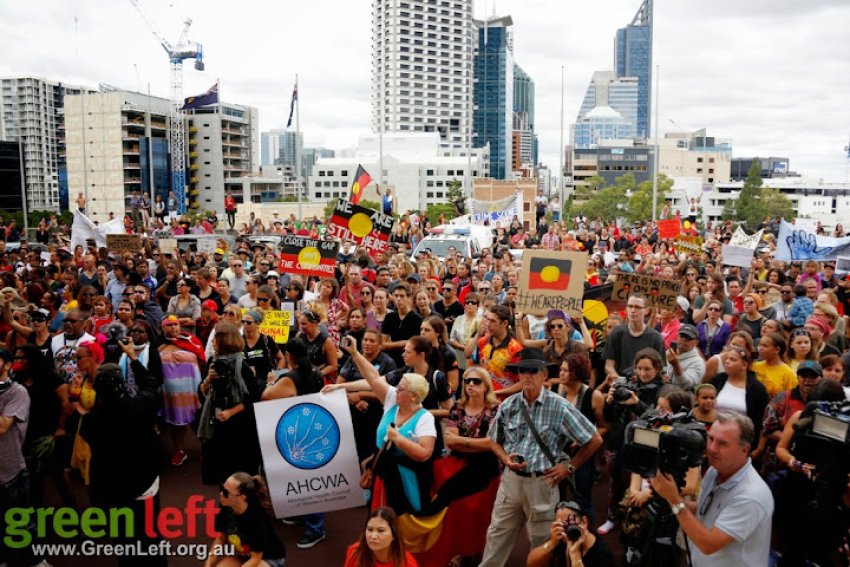 Rally against Aboriginal community enclosures Perth 19 March 2015.