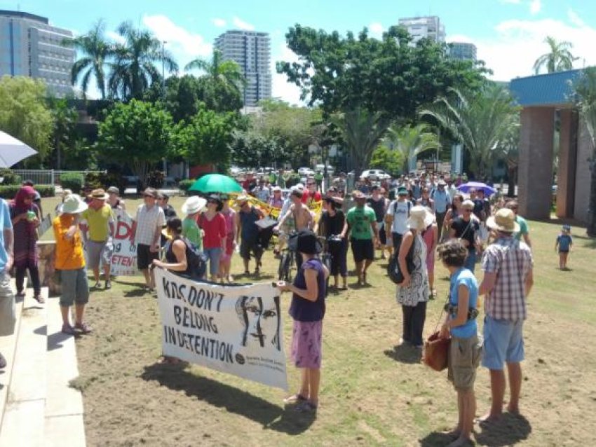 About 120 people march for refugees in Dawrin, April 6, 2012.