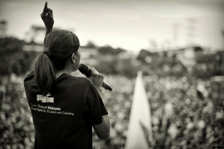 Student activist Bawani KS addresses the May 25 "Voice of the People 505" rally at Dataran Petaling Jaya.