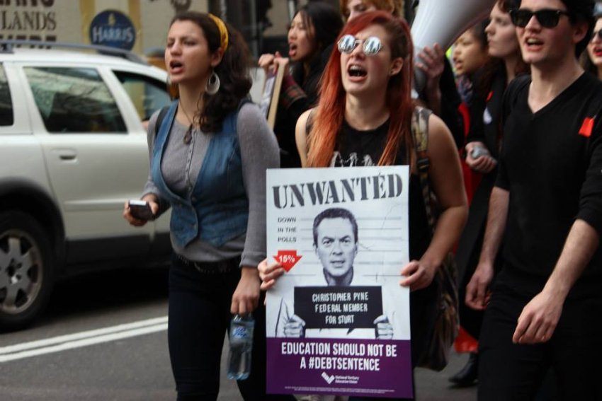 Students protest fee deregulation in Sydney on August 20.