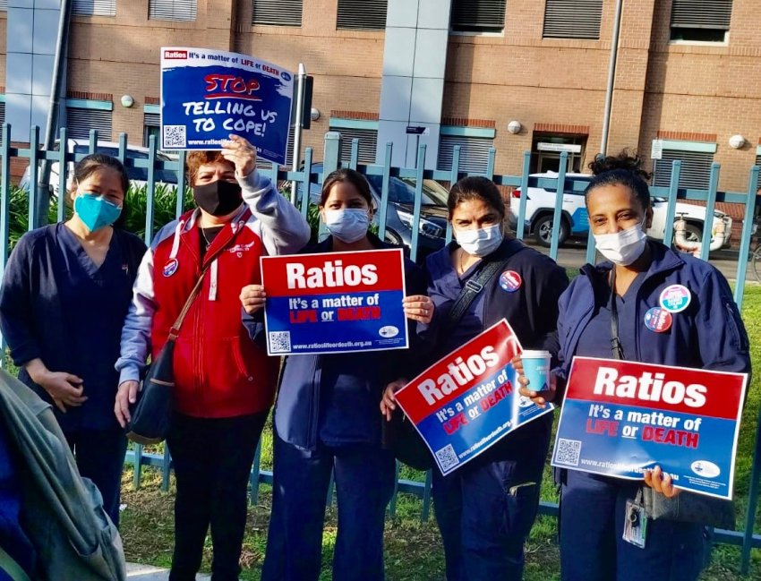 Nurses taking action at Westmead Hospital on September 1. 