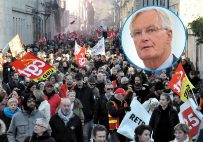 protest and man's face in inset