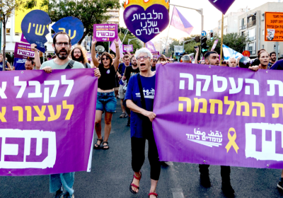 protesters with a banner