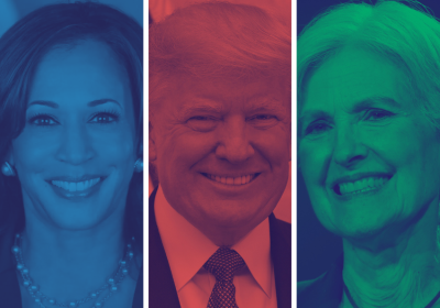 Kamala Harris, Donald Trump and Jill Stein graphic.