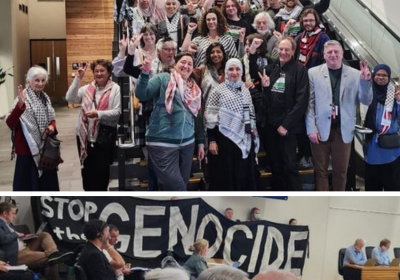 Pro-Palestine supporters at the Ōtautahi Christchurch city council meeting.