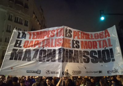 Protesters carrying a banner