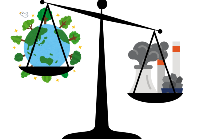 scales of justice with Earth and polluters