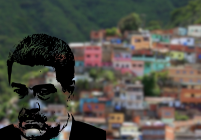 Nicolas Maduro and Caracas in background