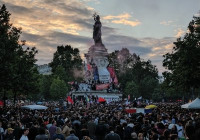 crowd in the Place de la Republic on July 7