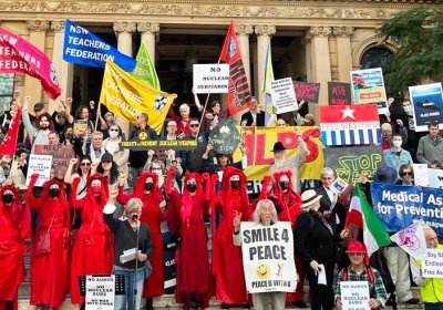 An anti-war protest on Hiroshima Day, August 6, at Sydney Town Hall