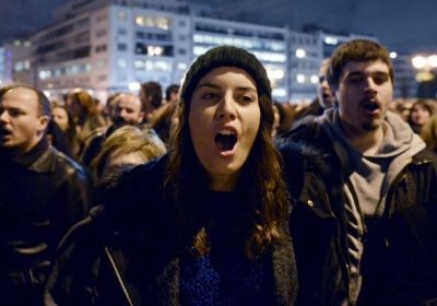 Thousands of people took to the streets in Athens on February 5.