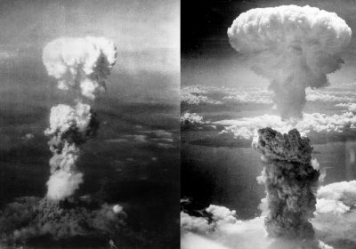 clouds from the atomic explosions at Hiroshima and Nagasaki