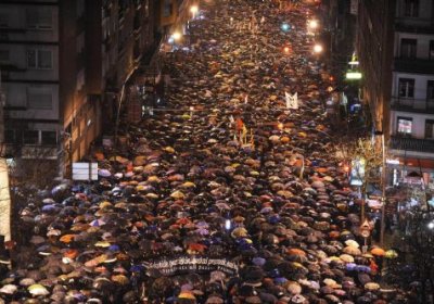 More than 100,000 people march in Bilbao in support of the rights of Basque political prisoners.