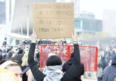 protester with a sign