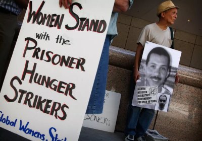 Protesters rally in support of Pelican Bay State Prison inmates.