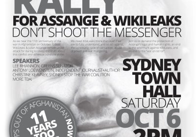 Poster for Rally for Assange & WikiLeaks: Don't Shoot The Messenger.