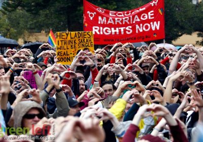 Marriage Rights Now banner, Perth July 5 2015.