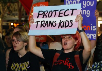 'Protect trans kids' sign at the rally