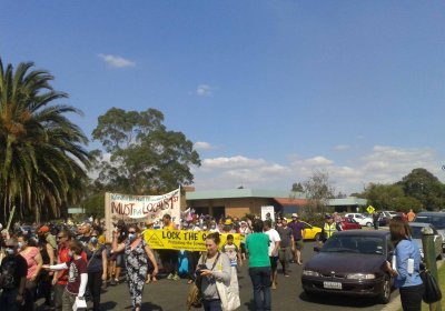 Residents protest for action on the Morwell mine fire.