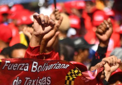 transport workers at an election rally in Venezuela