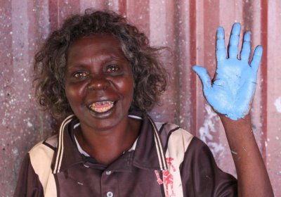 A blue hand has become a symbol of the Protect Arnhem Land campaign.