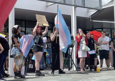 Protect trans kids: snap rally outside health minister Tim Nicholls' office, January 29