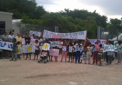 Asylum seekers on Nauru protesting their long-term detention.